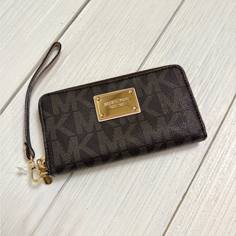 Michael Kors Dark Brown Monogram Wallet Wristlet